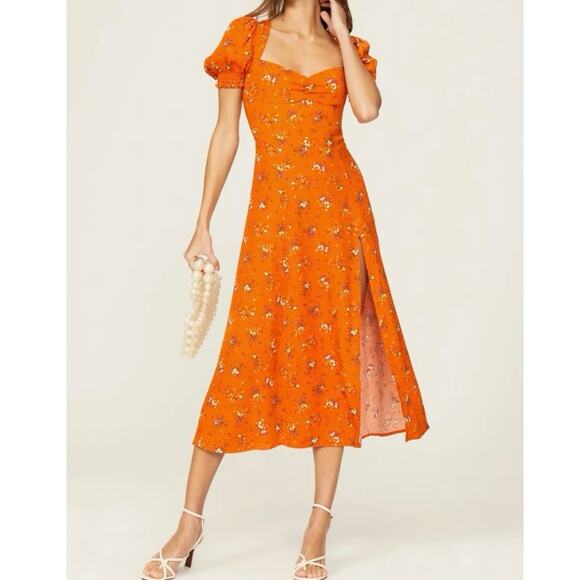 Reformation Dresses & Skirts - Reformation Lacey Orange floral midi Dress Size 4